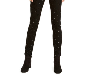 Calça jeans skinny feminina Bar III com tachas no tornozelo, preta, tamanho 2