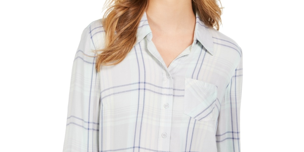 Camisa xadrez feminina Style &amp; Co com um bolso, verde, tamanho médio