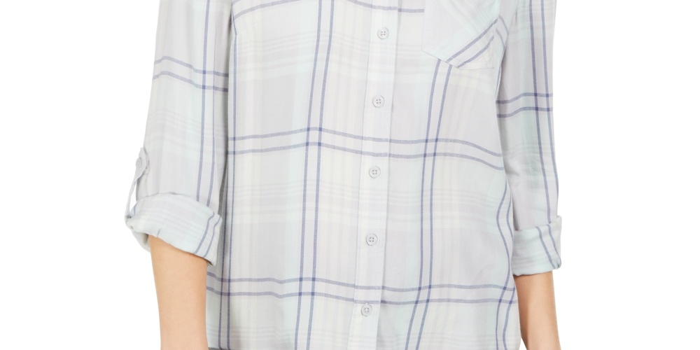 Camisa xadrez feminina Style &amp; Co com um bolso, verde, tamanho médio