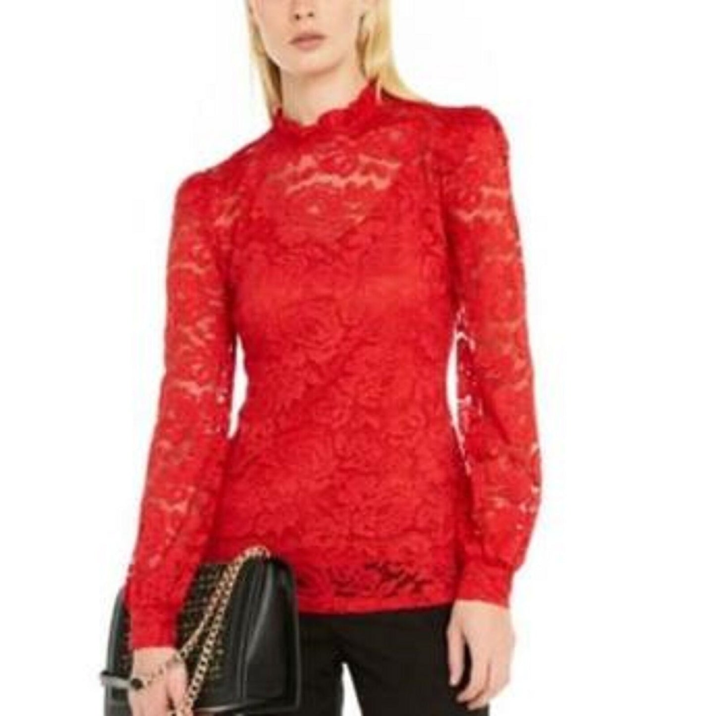 Blusa de renda feminina INC International Concepts, vermelha escura, tamanho extra pequeno