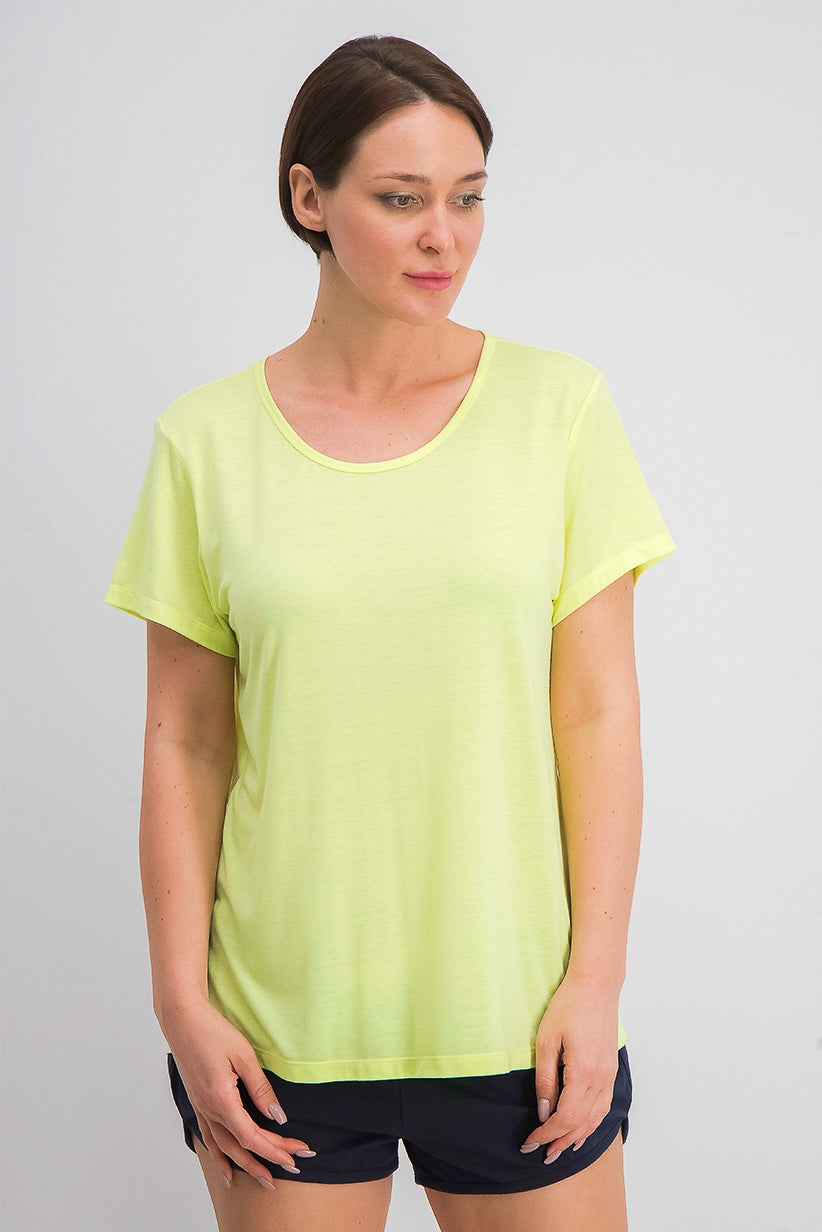 Camiseta feminina Ideology com costas em malha, amarela, tamanho X-S
