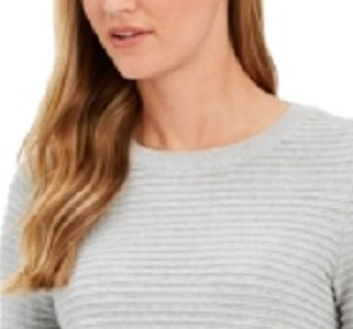 Blusa feminina Charter Club mesclada, manga comprida, gola redonda, cinza, tamanho pequeno