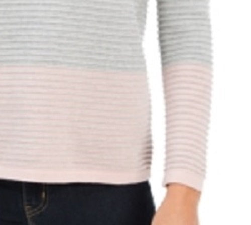 Blusa feminina Charter Club mesclada, manga comprida, gola redonda, cinza, tamanho pequeno