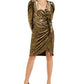 Vestido envelope de veludo com manga bufante feminino INC International Concepts, tamanho médio, dourado