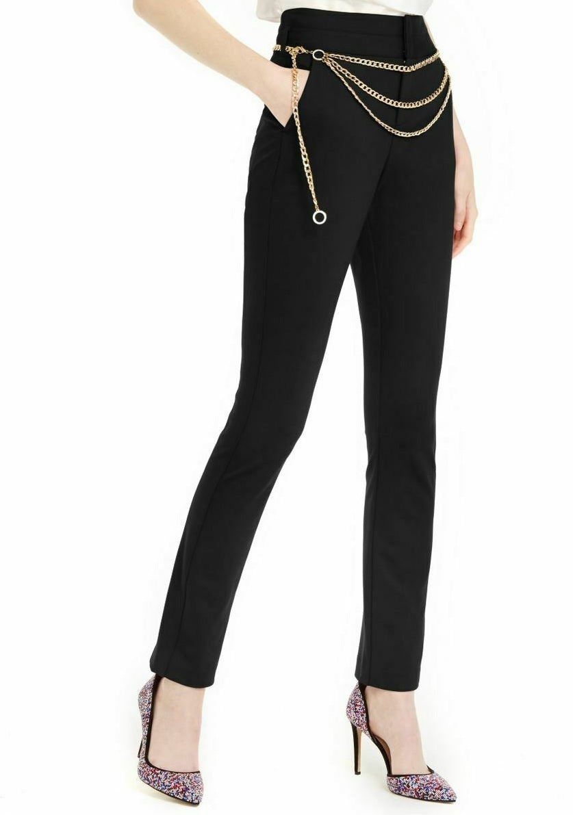 Calça feminina reta com cinto de corrente da INC International Concepts, preta, tamanho 8