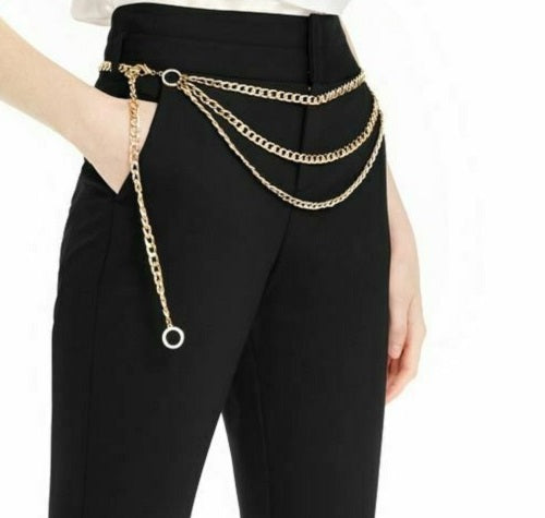 Calça feminina reta com cinto de corrente da INC International Concepts, preta, tamanho 8