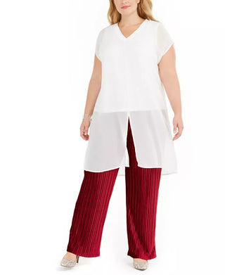 Blusa túnica feminina Alfani com abertura frontal, branca, tamanho 1X