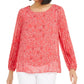Blusa feminina Alfani com manga plissada e estampa floral, rosa, tamanho extragrande