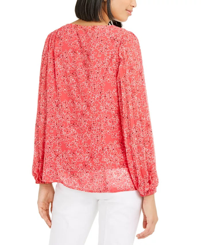 Blusa feminina Alfani com manga plissada e estampa floral, rosa, tamanho extragrande