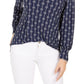 Blusa feminina estampada com decote aberto, azul, tamanho grande