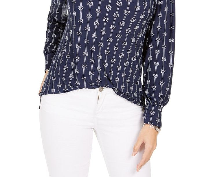 Blusa feminina estampada com decote aberto, azul, tamanho grande