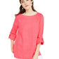 Blusa feminina Charter Club com mangas dobradas e mistura de linho, rosa, tamanho GG