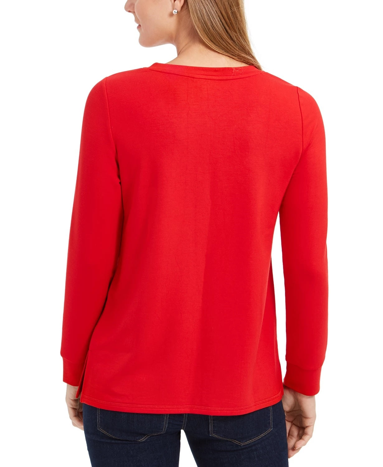 Túnica feminina Charter Club French Terry com decote em V, vermelha, tamanho médio