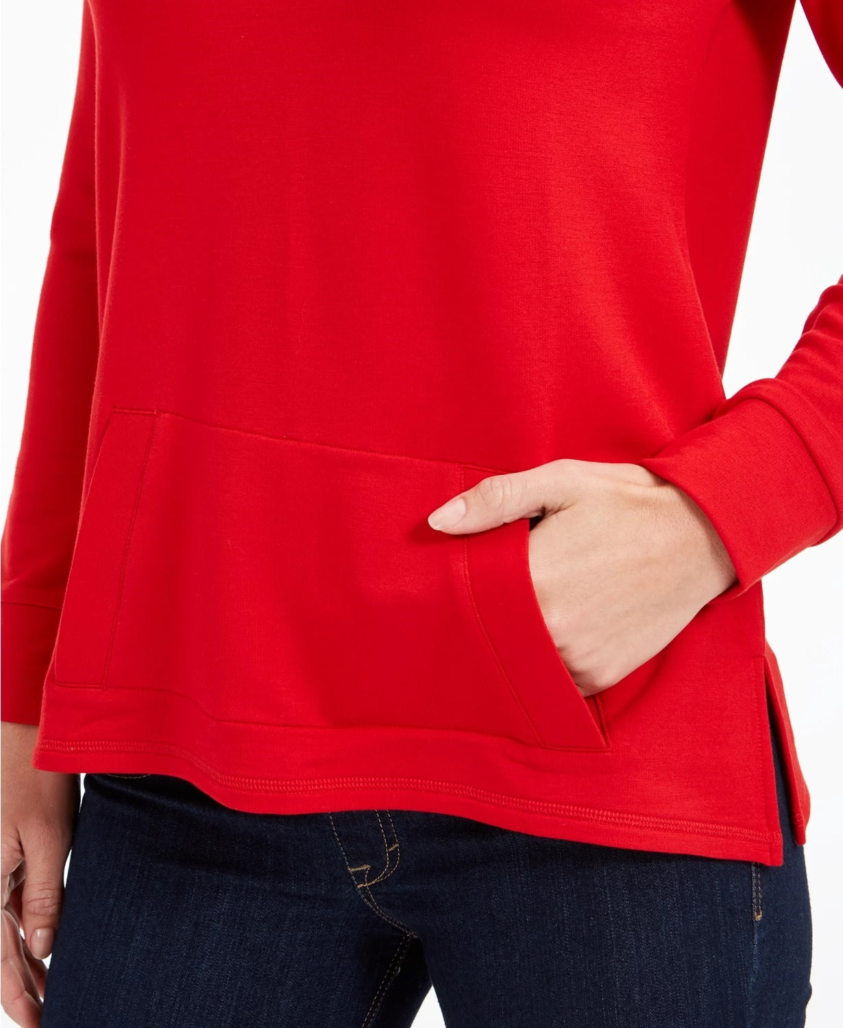 Túnica feminina Charter Club French Terry com decote em V, vermelha, tamanho médio