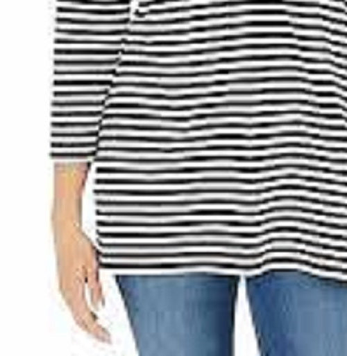 Blusa feminina listrada Charter Club com manga 3/4, preta, tamanho X-S