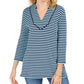 Top listrado feminino Charter Club com manga 3/4, azul marinho, tamanho XX-G
