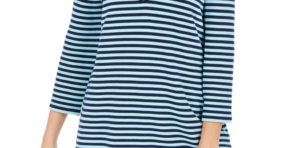 Top listrado feminino Charter Club com manga 3/4, azul marinho, tamanho XX-G