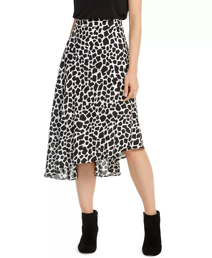 Saia midi assimétrica com bolinhas da INC International Concepts para mulheres, preta, tamanho 4