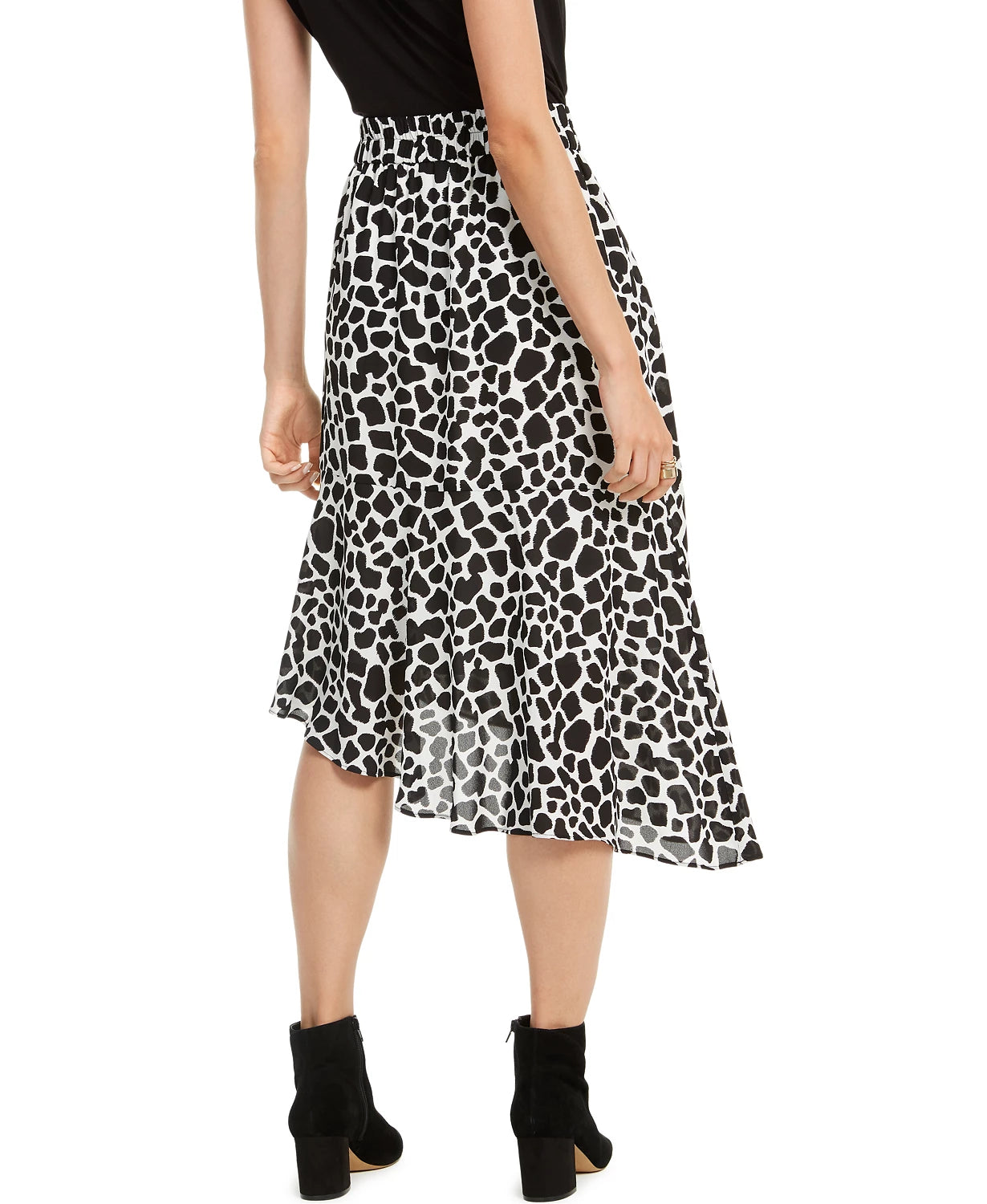 Saia midi assimétrica com bolinhas da INC International Concepts para mulheres, preta, tamanho 4