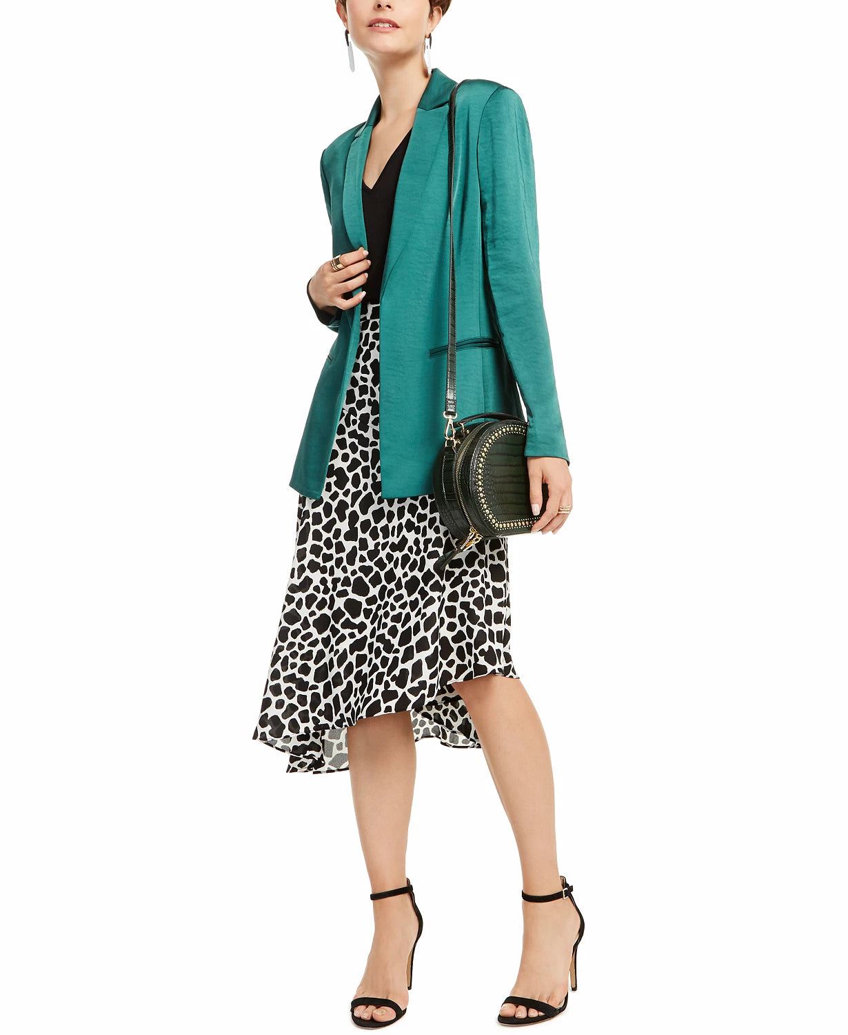 Saia midi assimétrica com bolinhas da INC International Concepts para mulheres, preta, tamanho 4