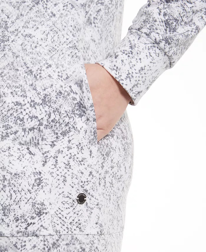 Túnica feminina plus size com estampa de pele de cobra e bolsos Ideology, branca, tamanho 1X