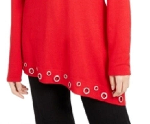 INC International Concepts Top feminino com ilhós lisos, vermelho escuro, tamanho médio