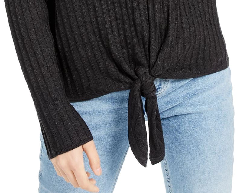 Suéter feminino canelado com nó INC International Concepts, cinza, tamanho grande