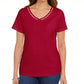 Camiseta feminina Karen Scott de algodão com decote em V e acabamento aberto, vermelha brilhante, tamanho médio