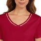 Camiseta feminina Karen Scott de algodão com decote em V e acabamento aberto, vermelha brilhante, tamanho médio