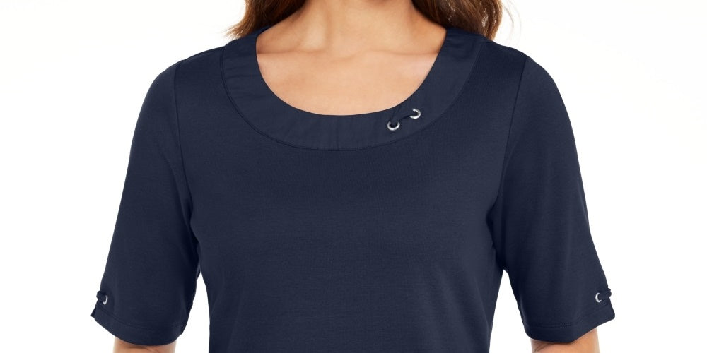 Karen Scott Top Feminino de Algodão com Argola Azul Tamanho P