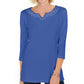 Karen Scott Blusa Feminina de Algodão com Tachas e Gola Dividida Azul Tamanho P