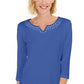 Karen Scott Blusa Feminina de Algodão com Tachas e Gola Dividida Azul Tamanho P