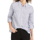 Camisa texturizada estampada de linho feminina Charter Club, azul, tamanho médio