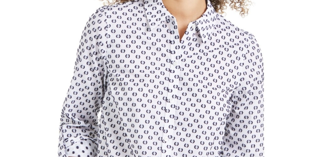 Camisa texturizada estampada de linho feminina Charter Club, azul, tamanho médio