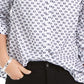 Camisa texturizada estampada de linho feminina Charter Club, azul, tamanho médio