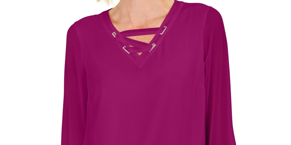 JM Collection Top Feminino com Renda e Acabamento em Ilhós Rosa Tamanho P