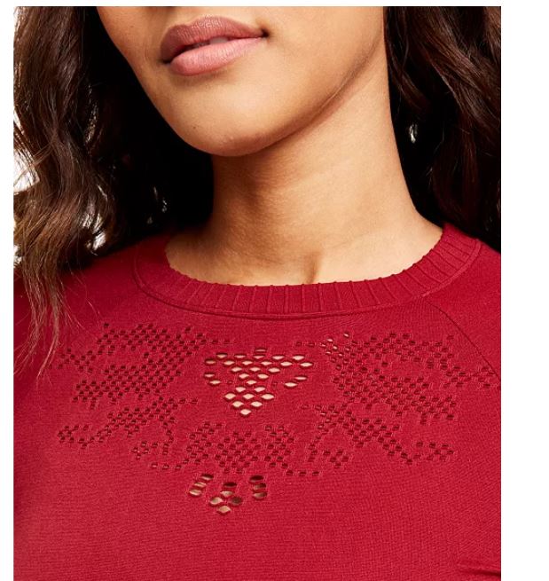 Ideologia Top Feminino Sem Costura e Perfurado de Manga Longa Vermelho Tamanho Pequeno