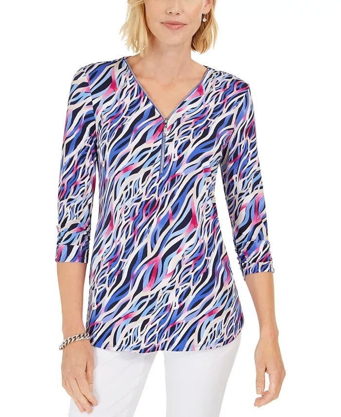 Blusa estampada com zíper frontal da coleção feminina JM, laranja, tamanho médio