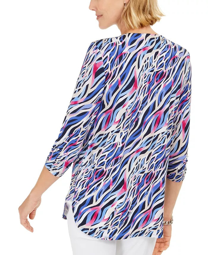 Blusa estampada com zíper frontal da coleção feminina JM, laranja, tamanho médio
