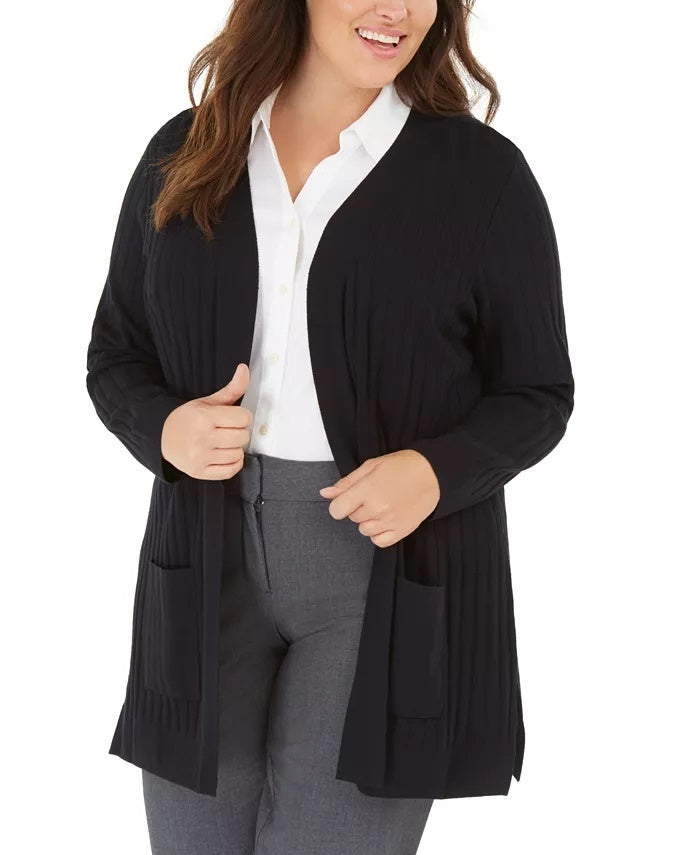 Cardigan feminino Alfani com nervuras largas, preto, tamanho 1X
