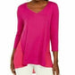JM Collection Top Feminino Mix Media com Decote Redondo e Manga 3/4 Rosa Tamanho P