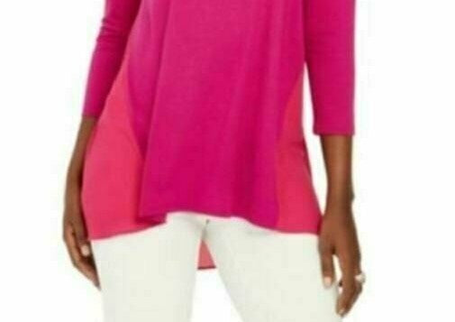 JM Collection Top Feminino Mix Media com Decote Redondo e Manga 3/4 Rosa Tamanho P