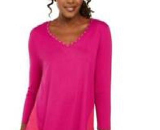 JM Collection Top Feminino Mixed Media Studs Rosa Tamanho X-Grande