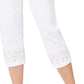 Calça Capri Feminina JM Collection com Bainha Embelezada, Branca, Tamanho Médio