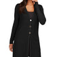 Cardigan Duster Feminino com Botões Frontais e Canelados JM Collection Preto Tamanho X-G