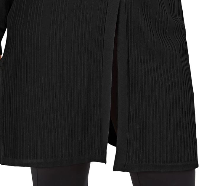 Cardigan Duster Feminino com Botões Frontais e Canelados JM Collection Preto Tamanho X-G