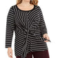 Top feminino Alfani Plus Size estampado com amarração na cintura, preto, tamanho 1X