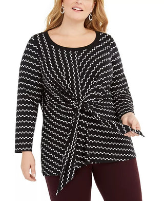 Alfani Women's Plus Size Printed Tie-Waist Top Black Size 1X