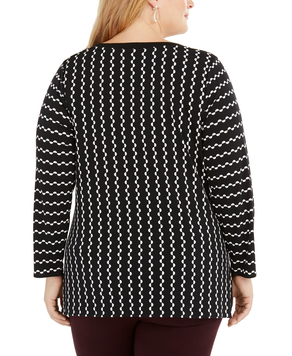 Top feminino Alfani Plus Size estampado com amarração na cintura, preto, tamanho 1X