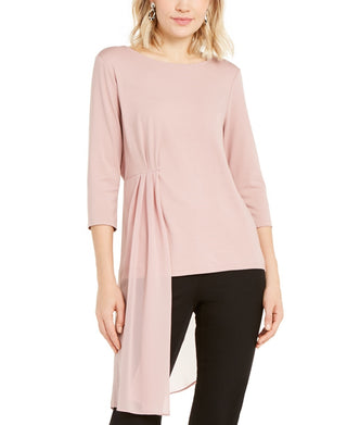 Blusa transparente com sobreposição assimétrica Alfani feminina rosa escuro tamanho XX-G